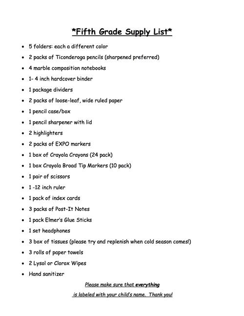 Supply List 